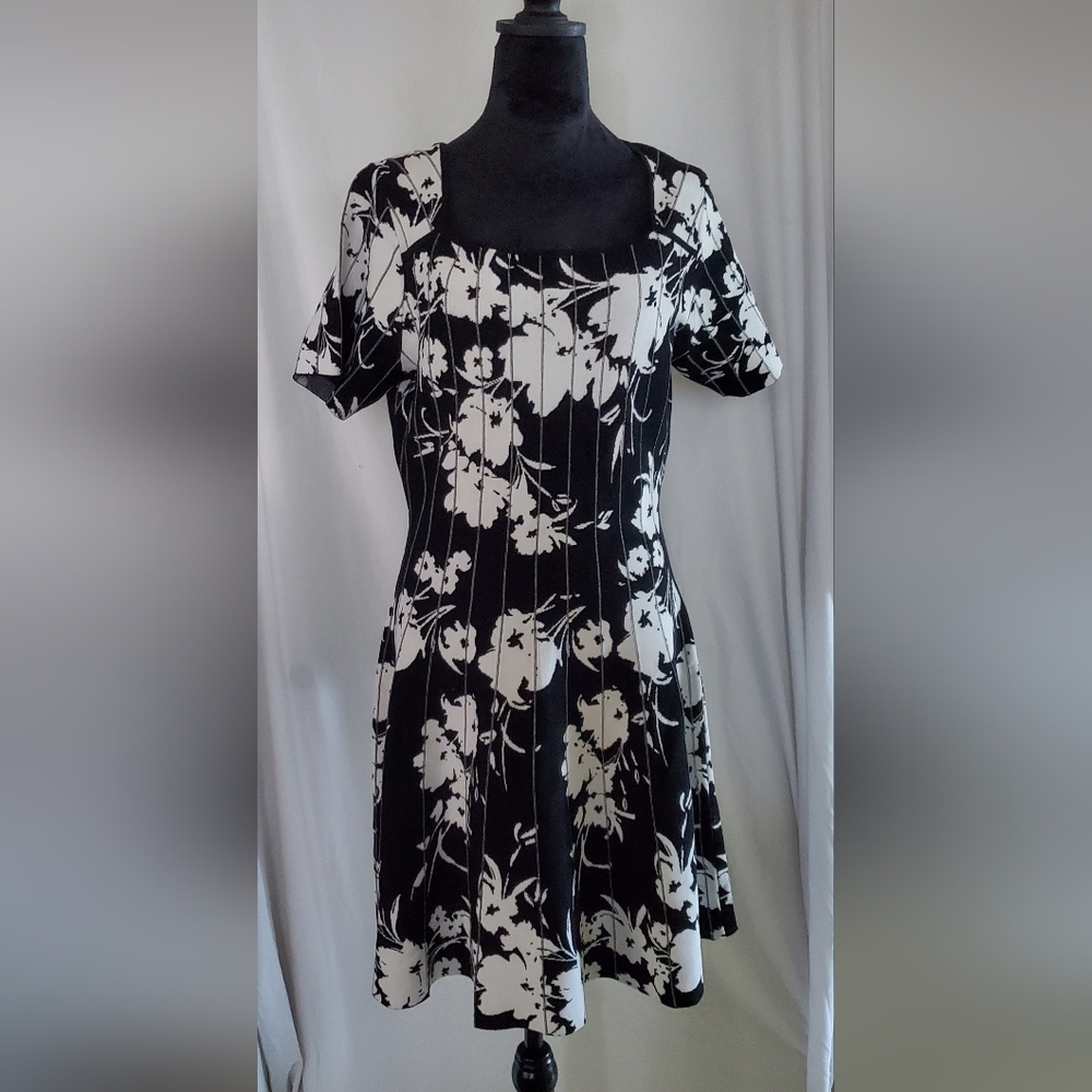 Milly Floral Black and White Sweater Dress